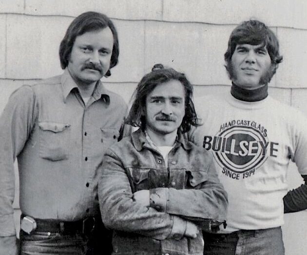 Photo of Bullseye Glass founders Ray Ahlgren, Dan Schwoerer, and Boyce Lundstrom