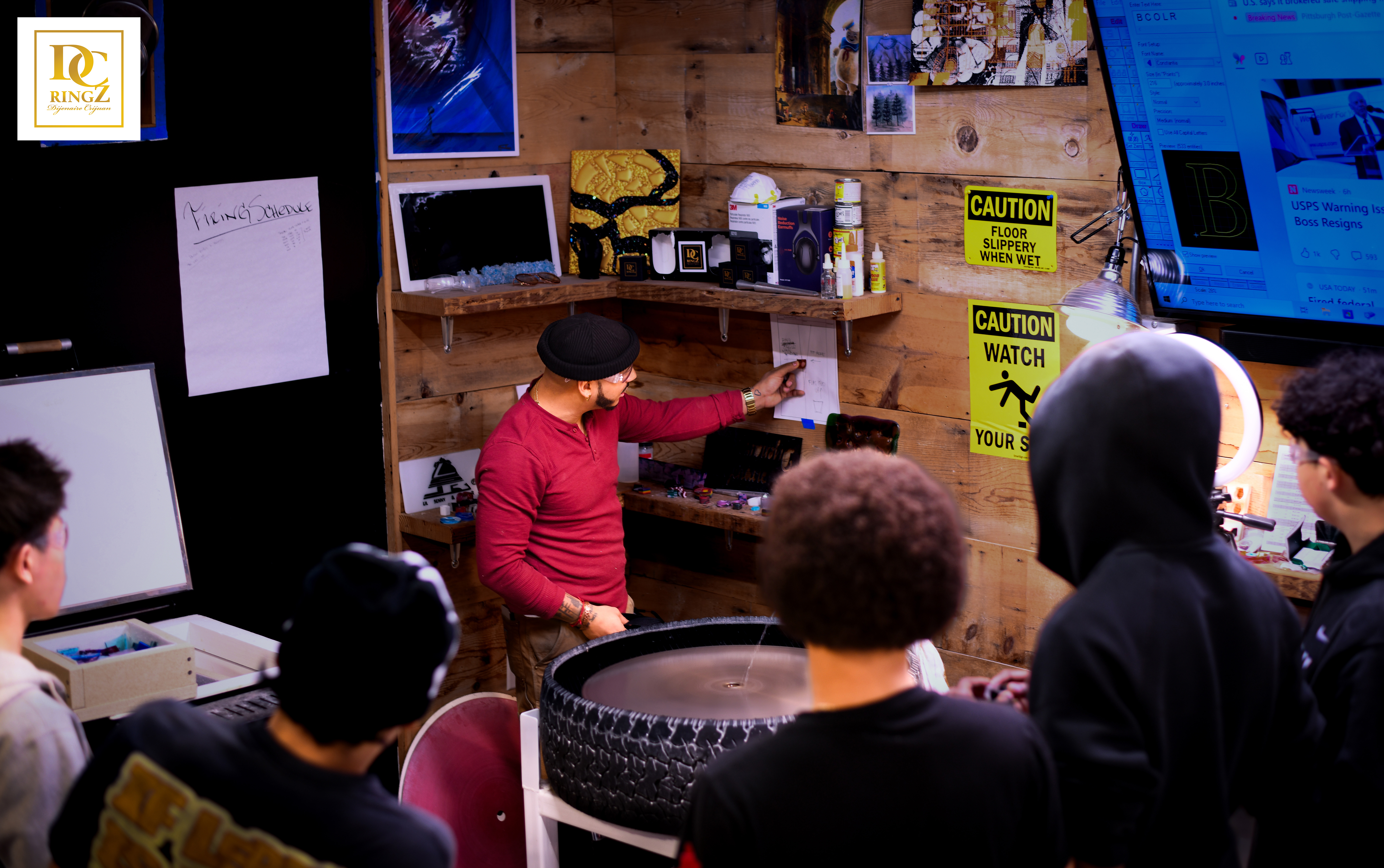 Dijenaire Frazier leading a student workshop in his studio
