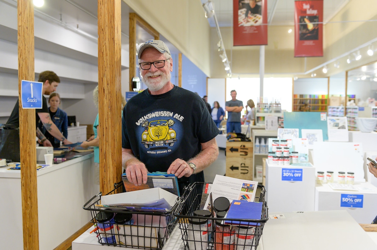 Customer checking out at Bullseye Resource Center Portland