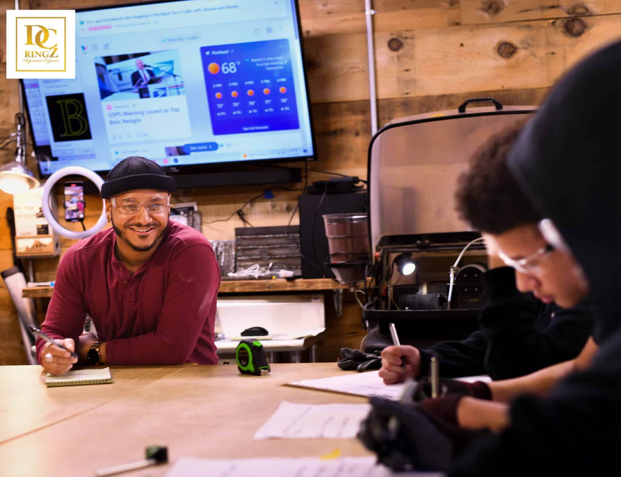 Dijenaire Frazier leading a student workshop in his studio