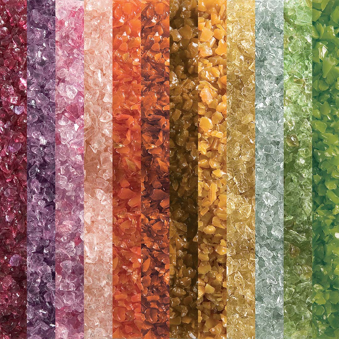 A rainbow arrangement of frit in fall colors