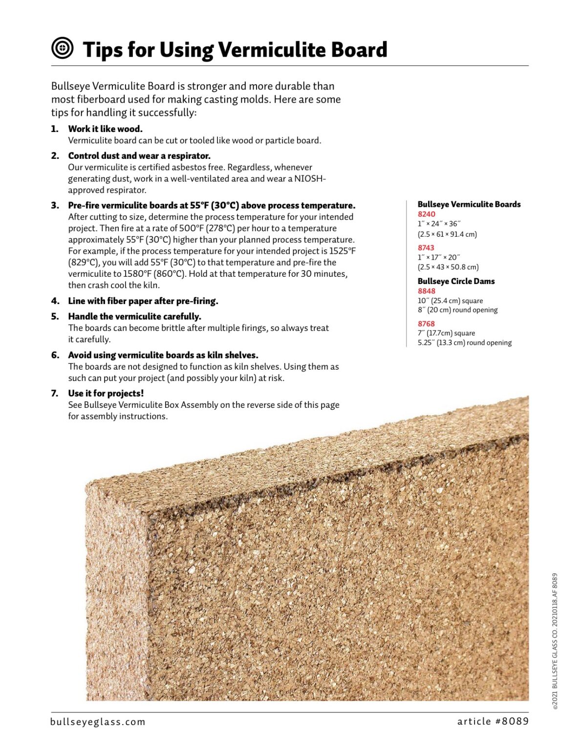 Bullseye Glass Product Use Article Tips for Using Vermiculite Board